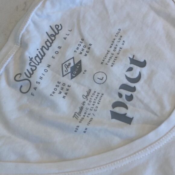 PACT Organic Cotton Stretch Ivory White Basic Classic White Tank Top Size L - Picture 5 of 6